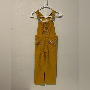 No Brand Girls | Boho Mustard Yellow Overalls with Floral Embroidery | Size 6